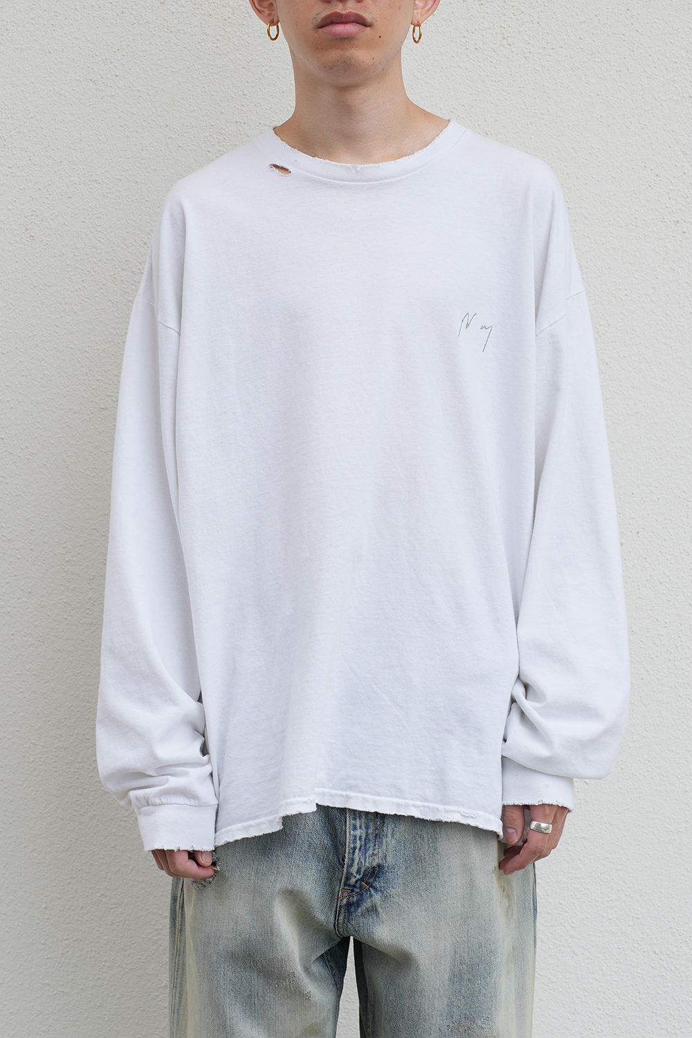 EMBROIDERY DYED LS T-SHIRT(WHITE)