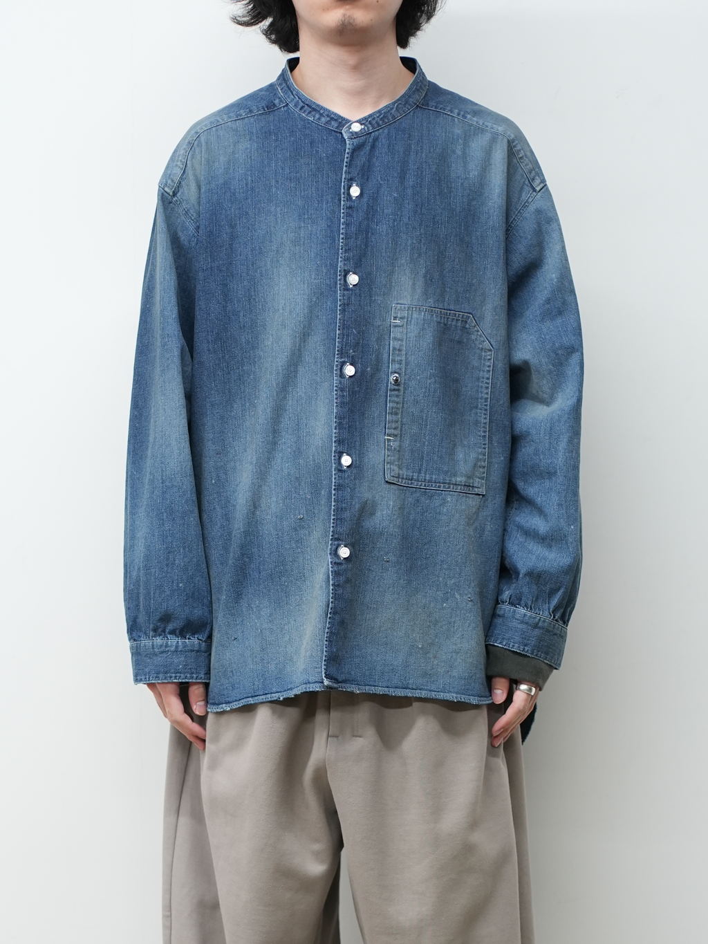 DENIM BAND COLLAR SHIRT(INDIGO) – ANCELLM DENIM BAND COLLAR SHIRT(INDIGO) – ANCELLM