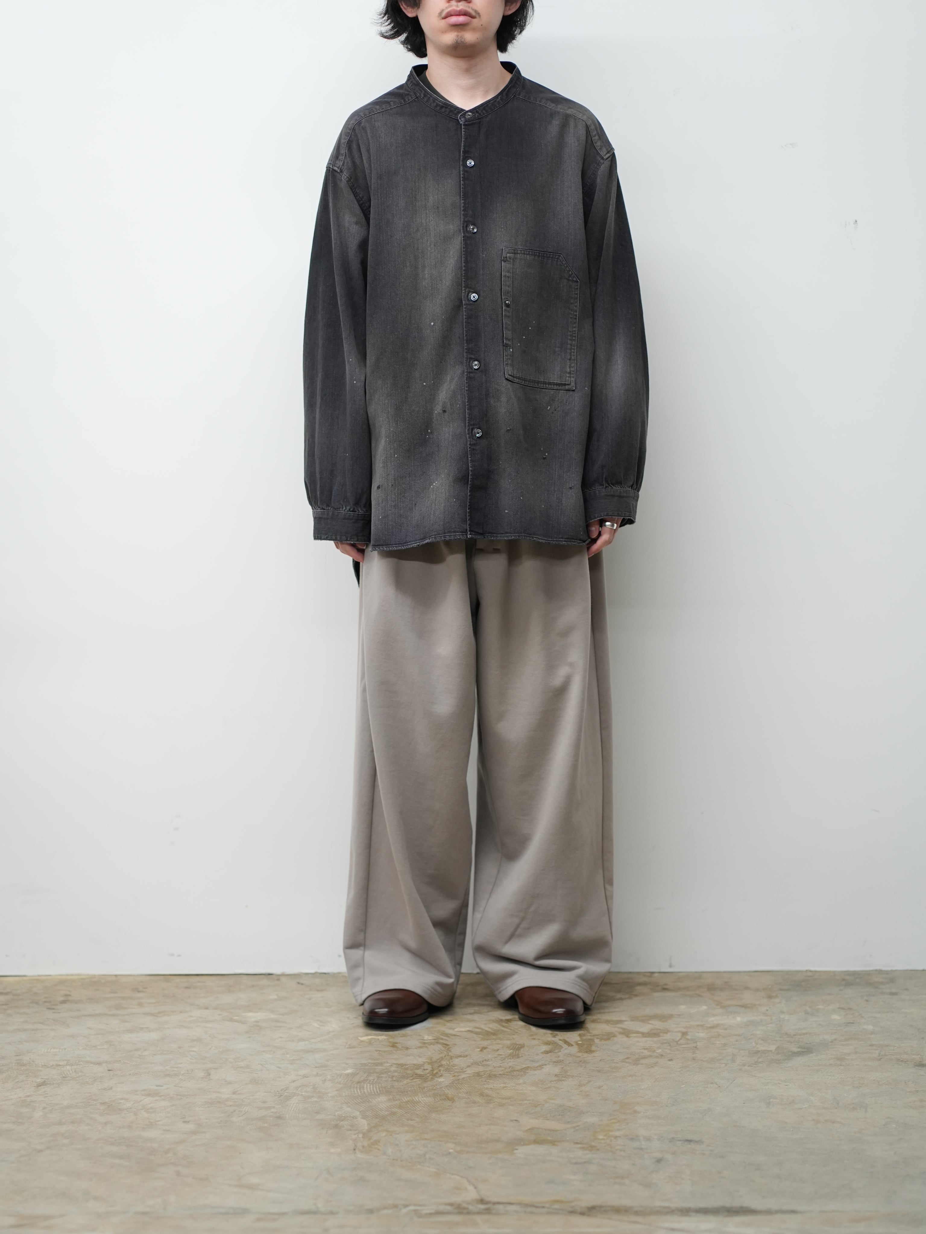 ancellm デニムバンドカラーシャツ DENIM BAND COLLAR SHIRT(BLACK) – ANCELLM
