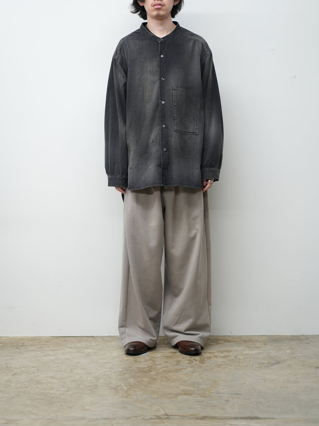 DENIM BAND COLLAR SHIRT(BLACK)