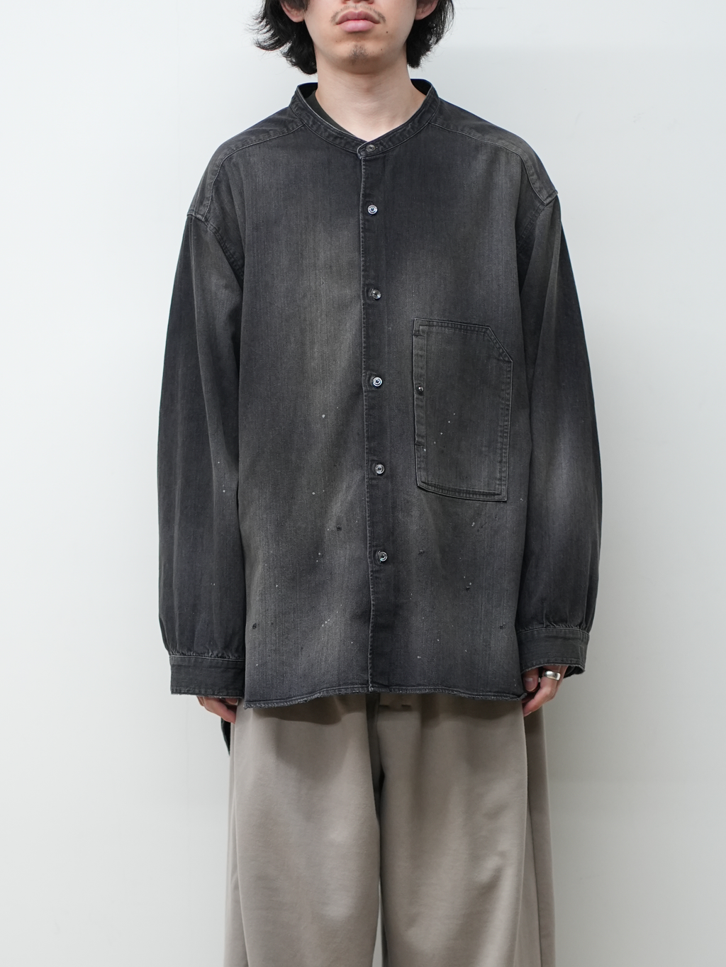 DENIM BAND COLLAR SHIRT(BLACK) – ANCELLM DENIM BAND COLLAR SHIRT(BLACK) – ANCELLM