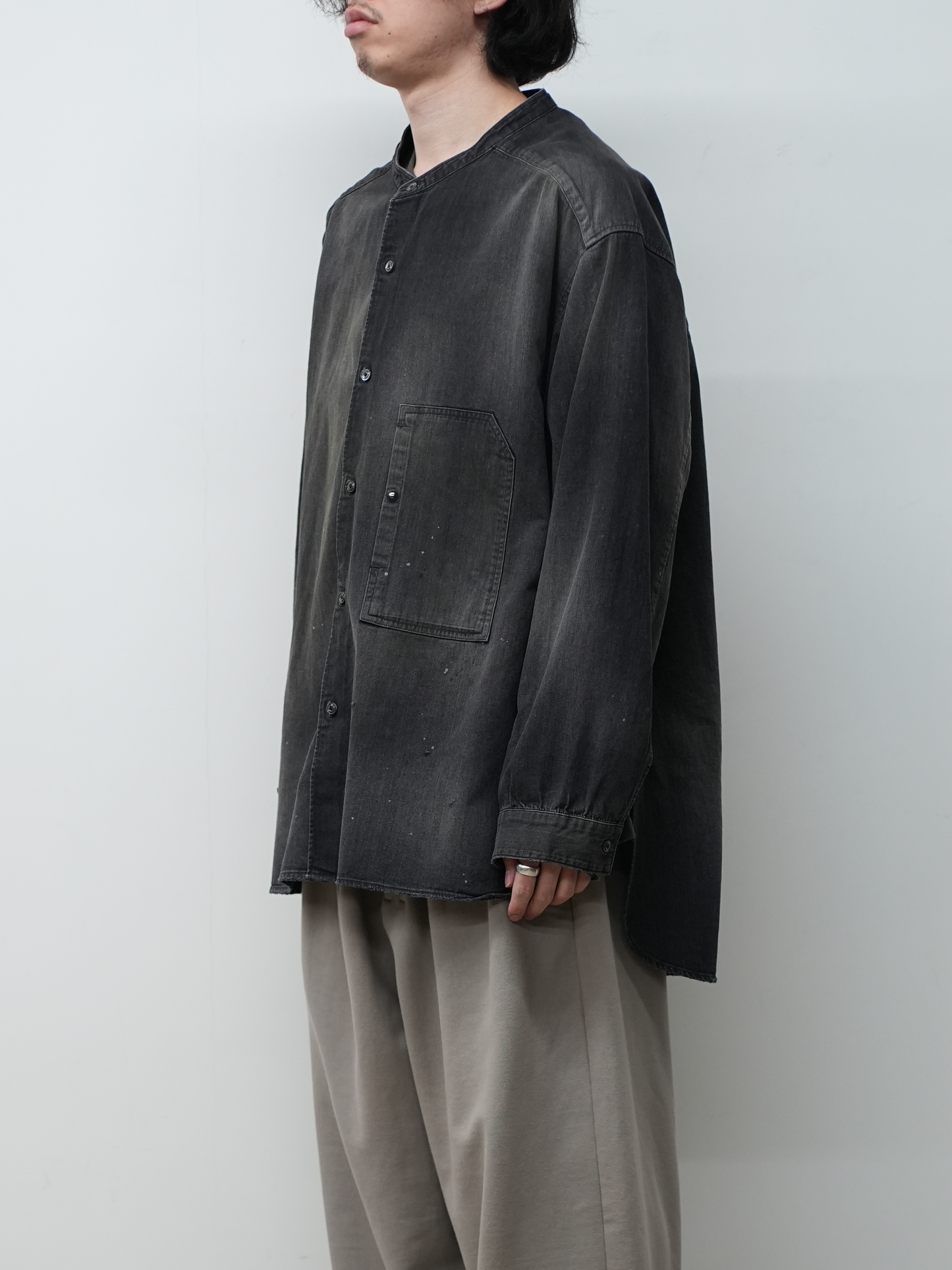 DENIM BAND COLLAR SHIRT(BLACK)