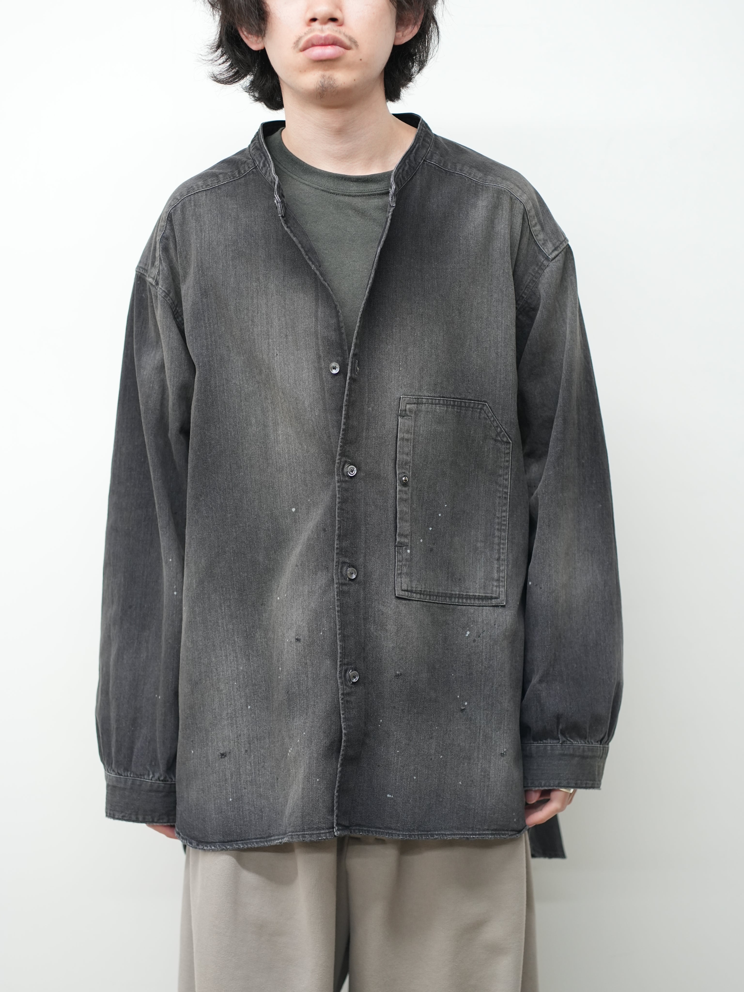 DENIM BAND COLLAR SHIRT(BLACK) – ANCELLM