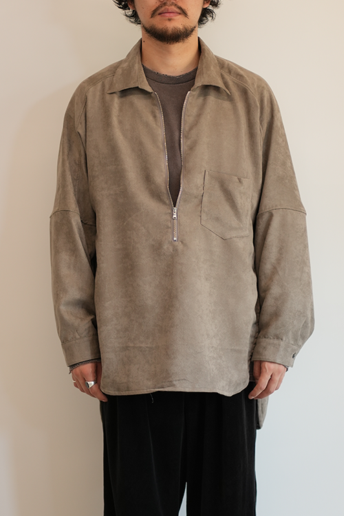 VEGAN LEATHER SKIPPER LONG LS ZIP SHIRT(GRAY)