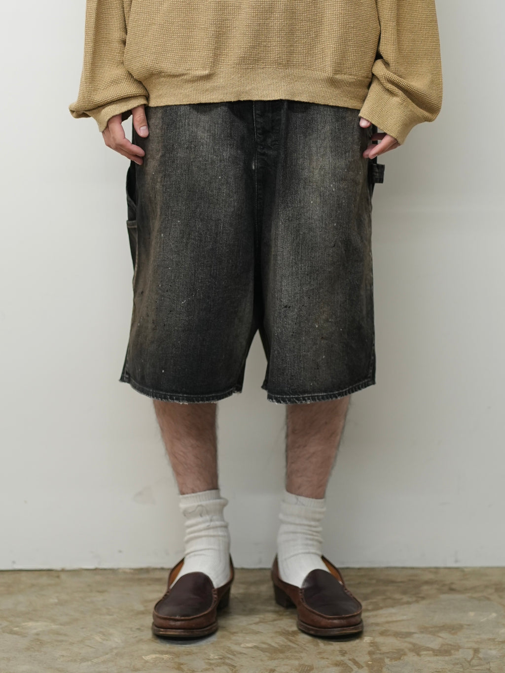DENIM PAINTER SHORTS(BLACK)