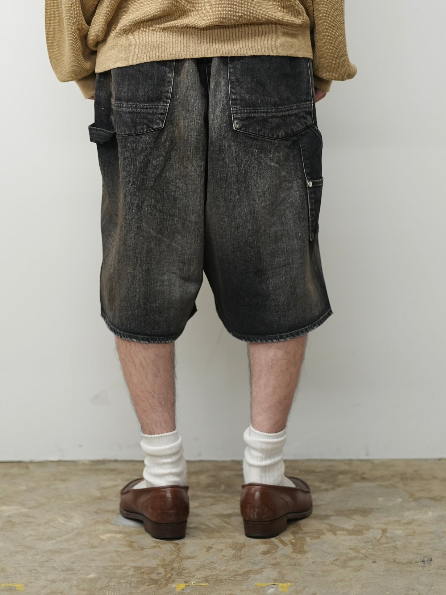 DENIM PAINTER SHORTS(BLACK)