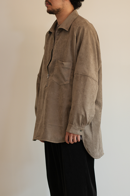 VEGAN LEATHER SKIPPER LONG LS ZIP SHIRT(GRAY)