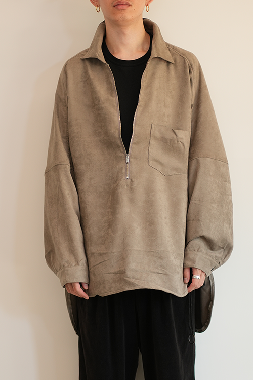 VEGAN LEATHER SKIPPER LONG LS ZIP SHIRT(GRAY)