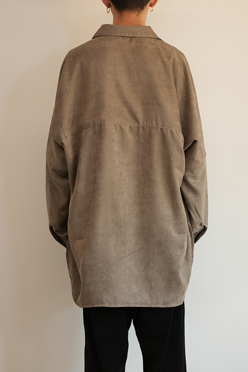 VEGAN LEATHER SKIPPER LONG LS ZIP SHIRT(GRAY)