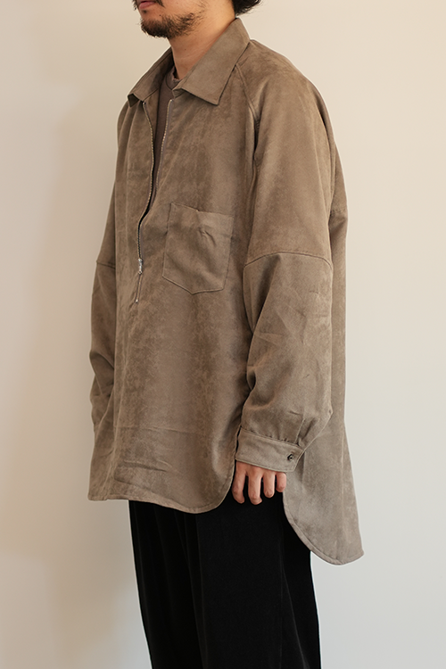 VEGAN LEATHER SKIPPER LONG LS ZIP SHIRT(GRAY)