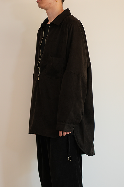 VEGAN LEATHER SKIPPER LONG LS ZIP SHIRT(BLACK)