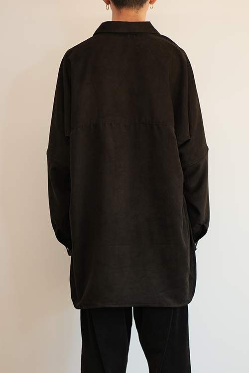 VEGAN LEATHER SKIPPER LONG LS ZIP SHIRT(BLACK)