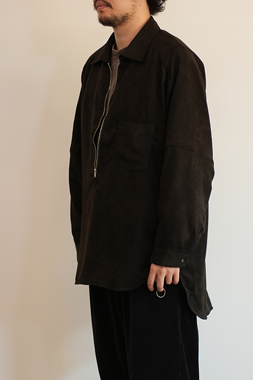 VEGAN LEATHER SKIPPER LONG LS ZIP SHIRT(BLACK)