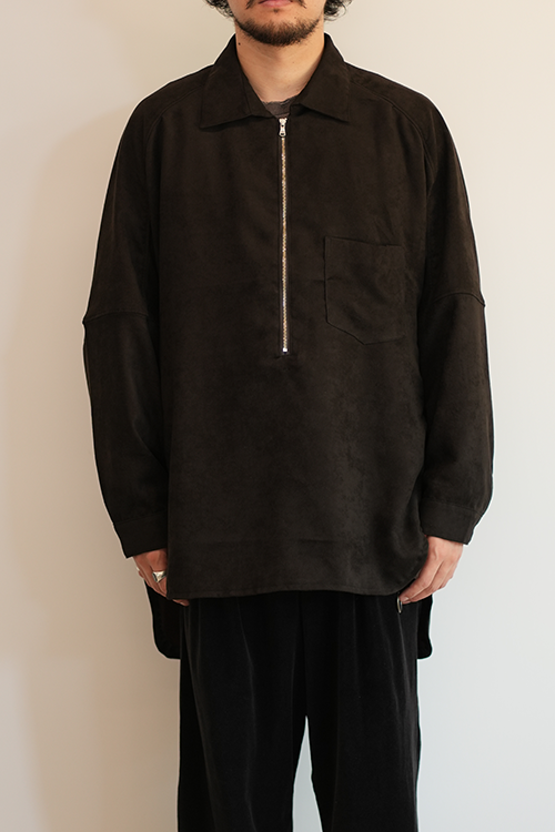 VEGAN LEATHER SKIPPER LONG LS ZIP SHIRT(BLACK)