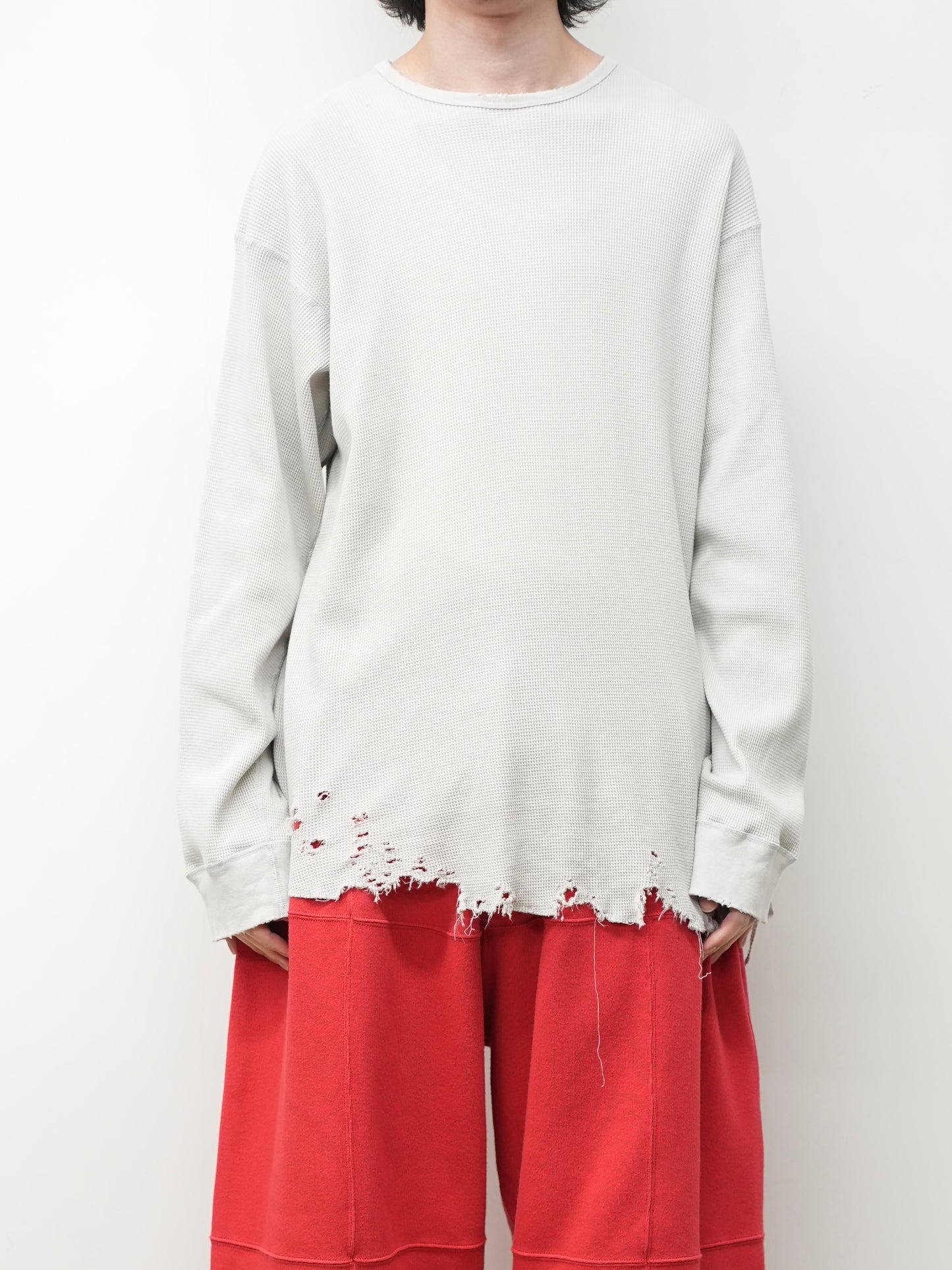 DAMAGE WAFFLE CREW LS(GREIGE)