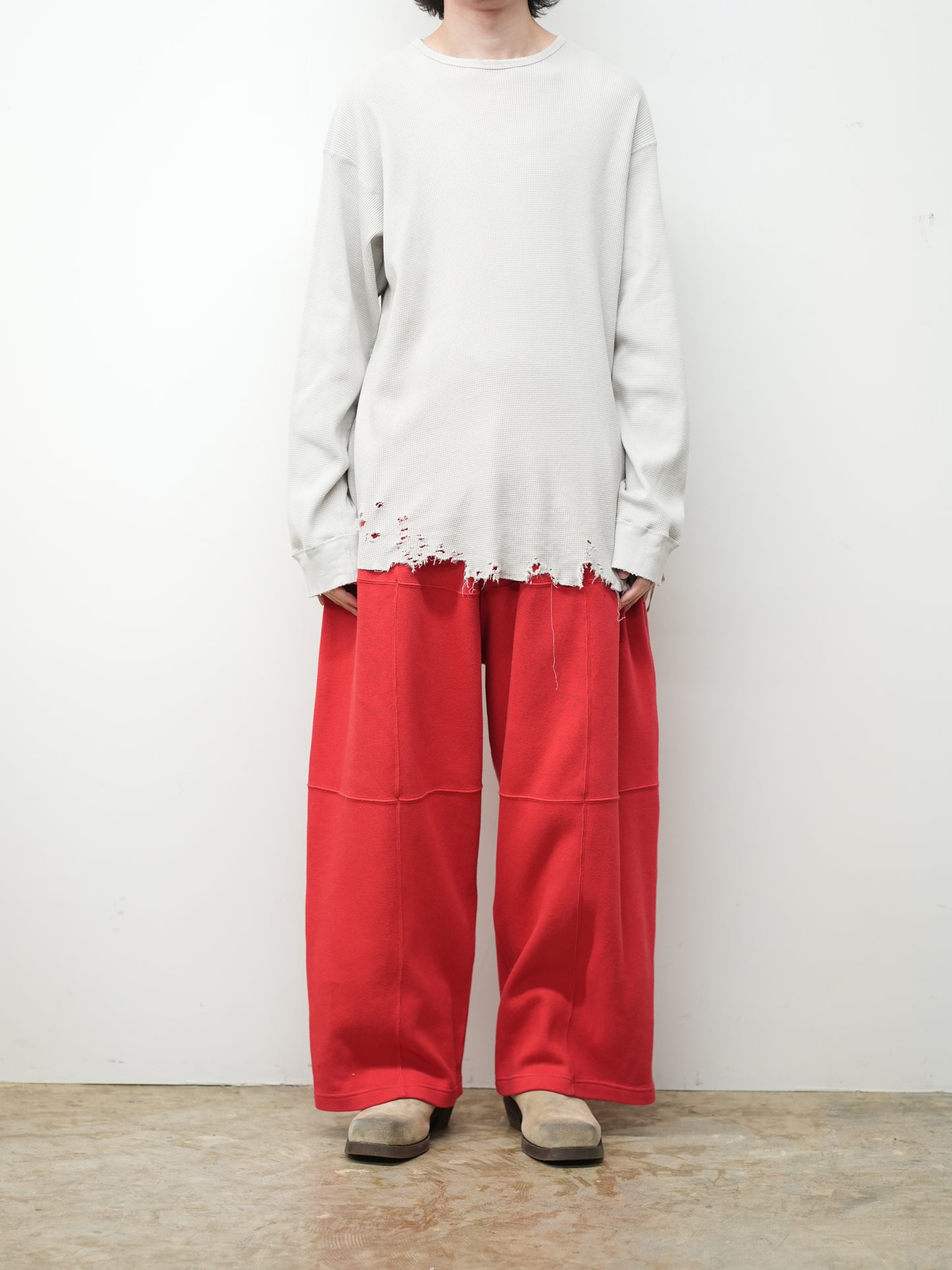 DAMAGE WAFFLE CREW LS(GREIGE)