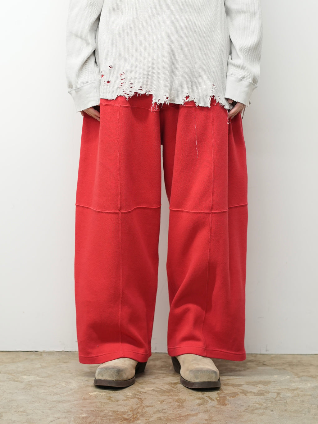 SMOOTH PANEL WIDE SLACKS(RED) – ANCELLM