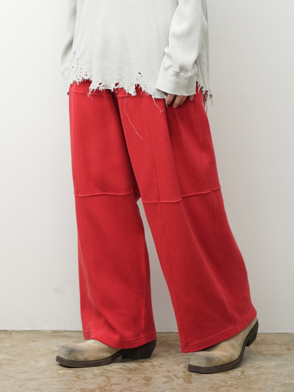 SMOOTH PANEL WIDE SLACKS(RED)