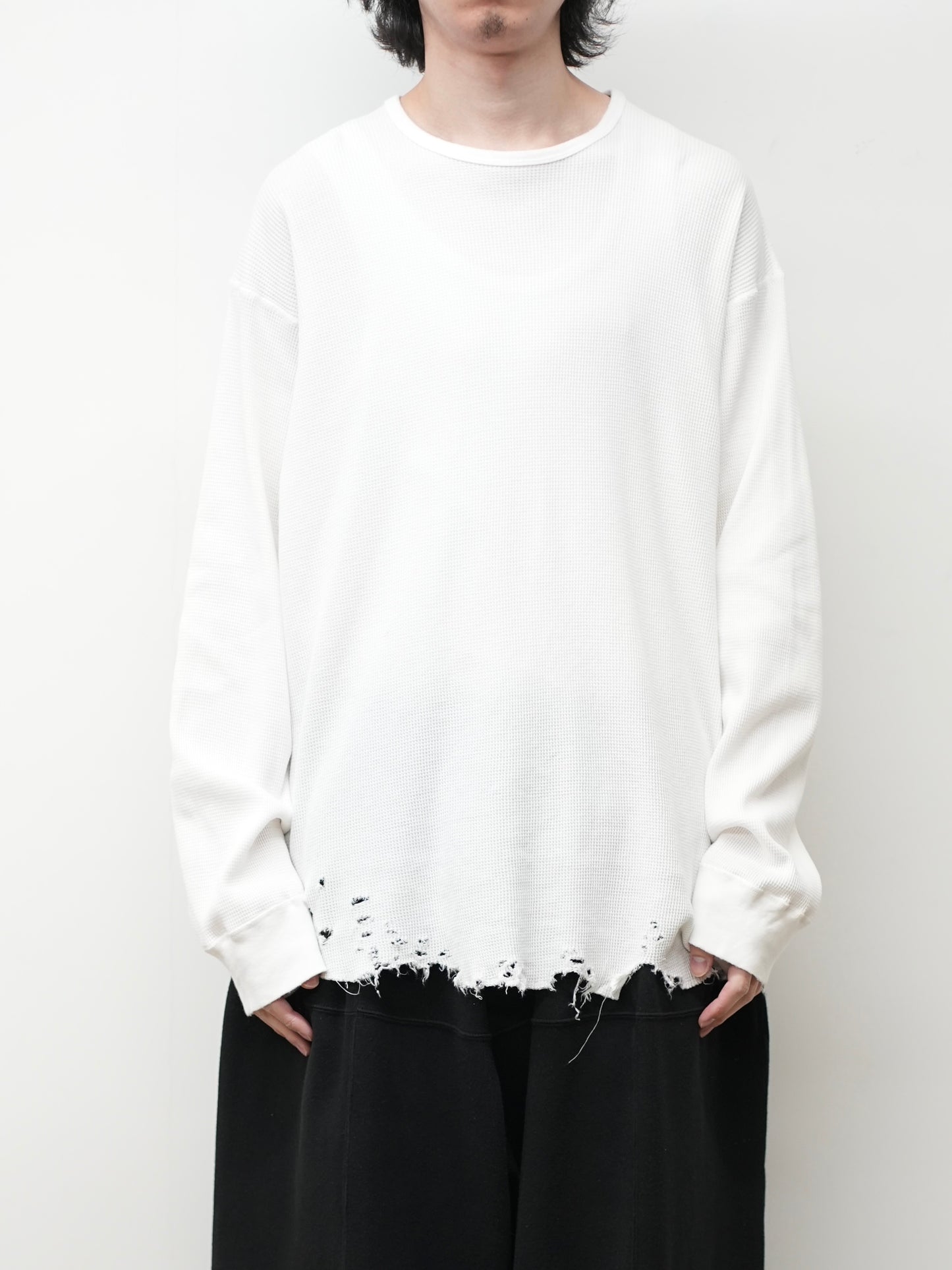 DAMAGE WAFFLE CREW LS(WHITE)