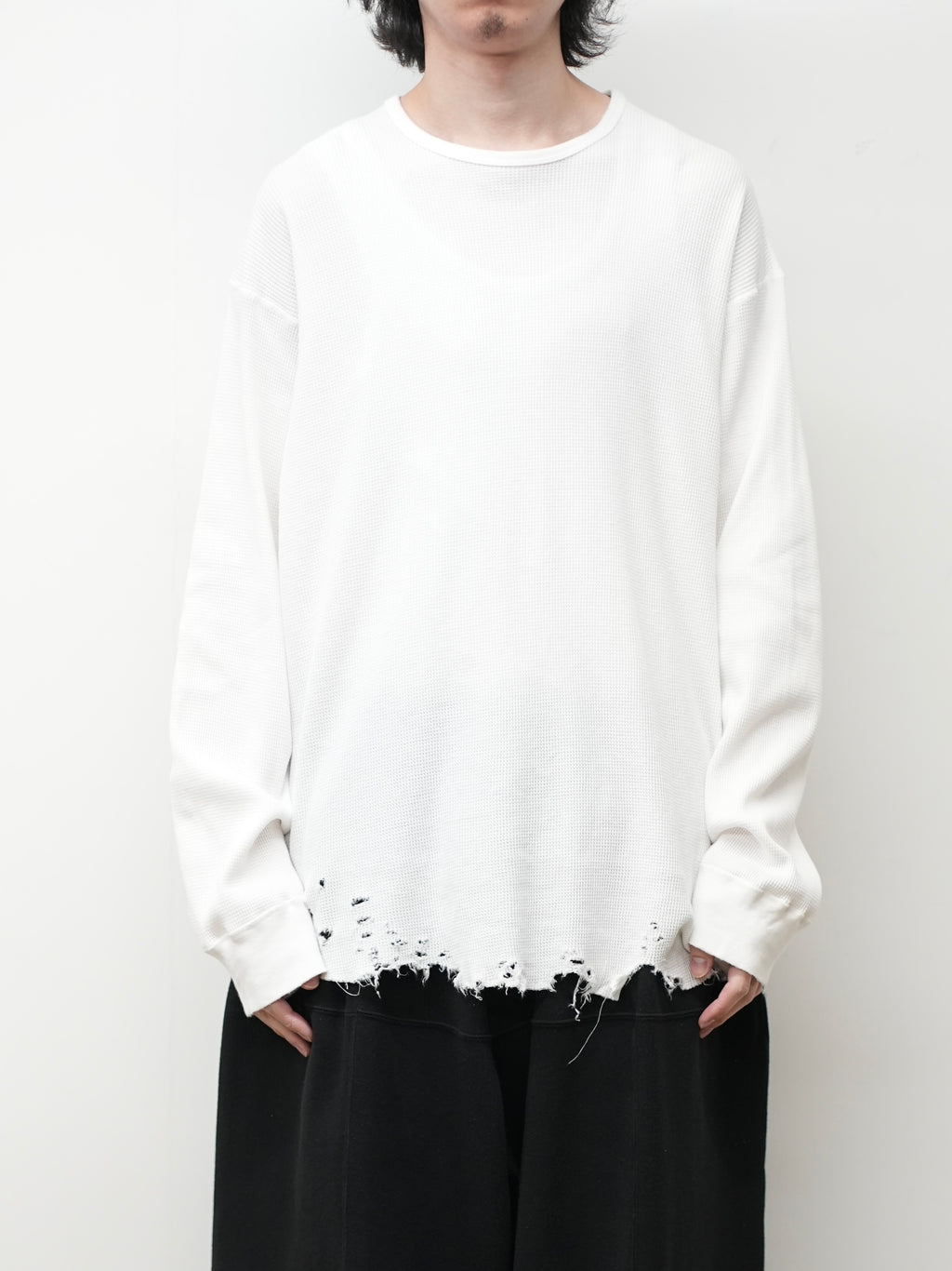 DAMAGE WAFFLE CREW LS(WHITE)