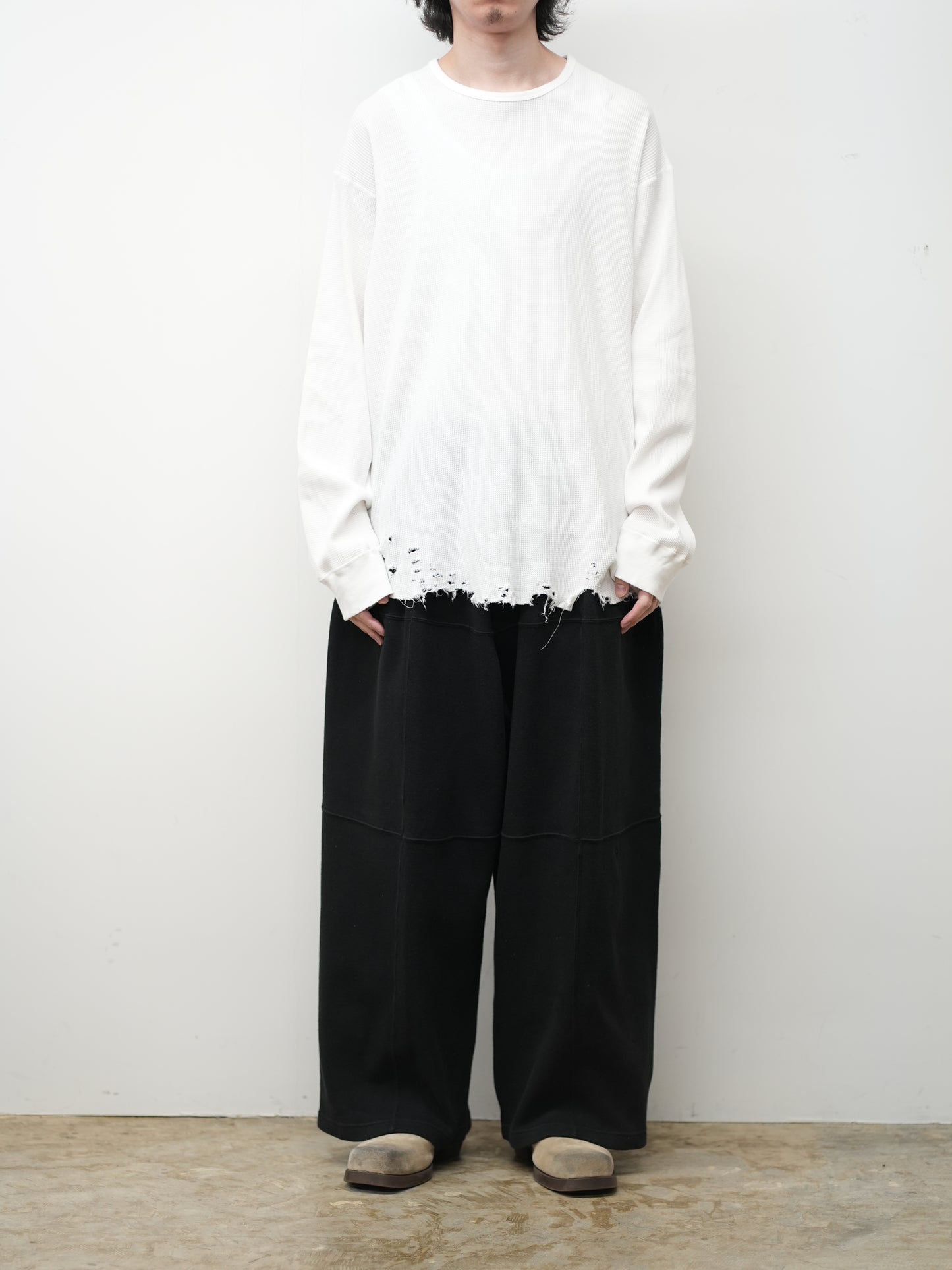 DAMAGE WAFFLE CREW LS(WHITE)