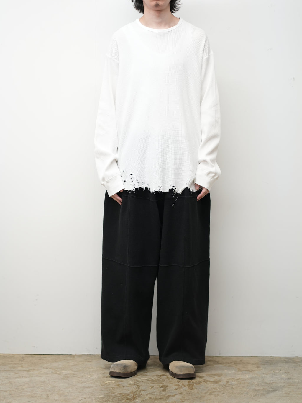 DAMAGE WAFFLE CREW LS(WHITE)