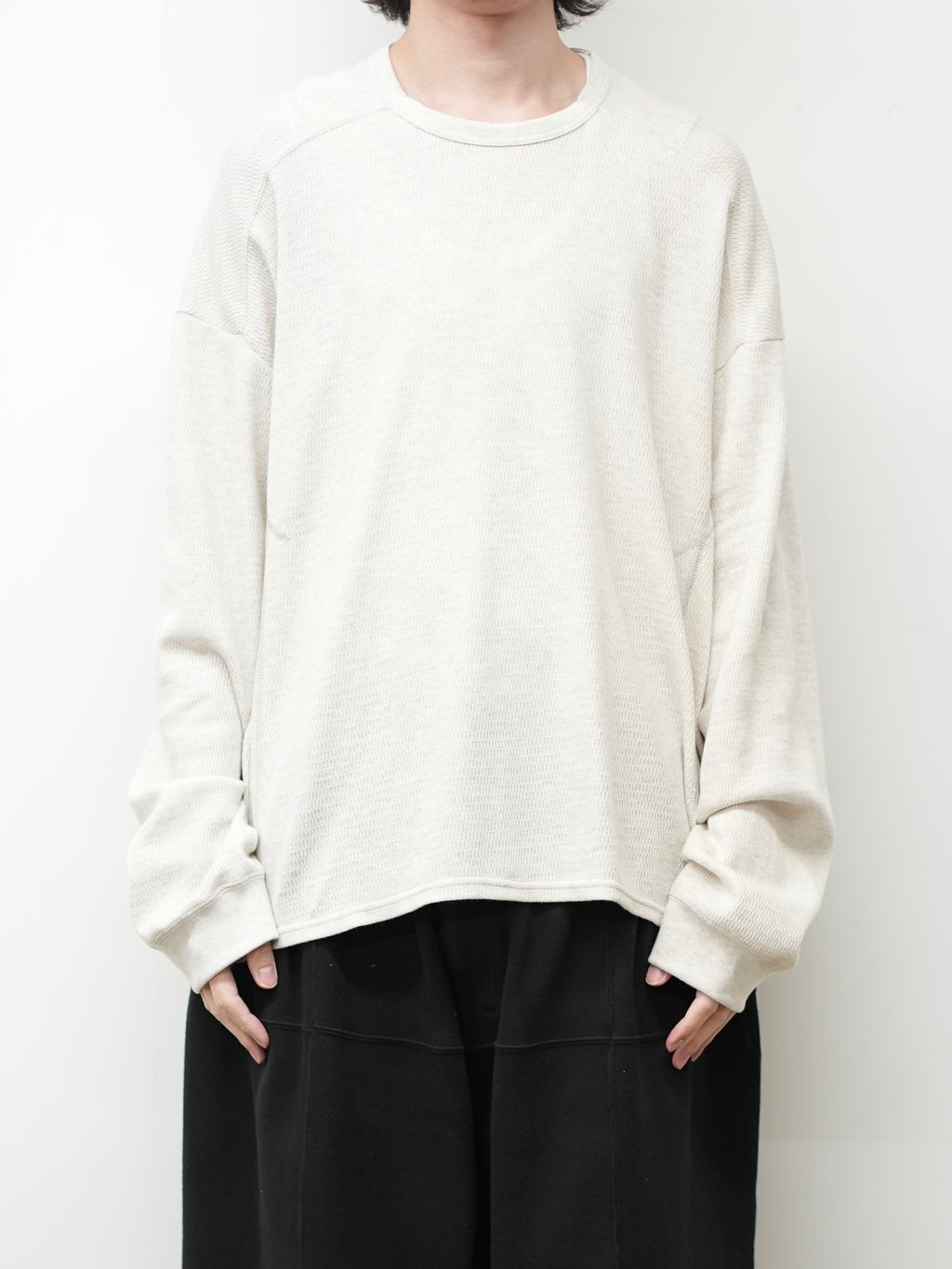 WAFFLE CREW NECK LS(HEATHER WHITE)