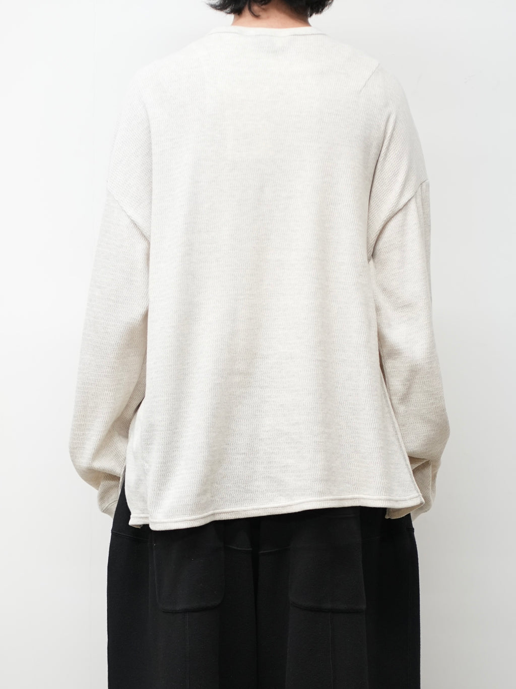 WAFFLE CREW NECK LS(HEATHER WHITE)