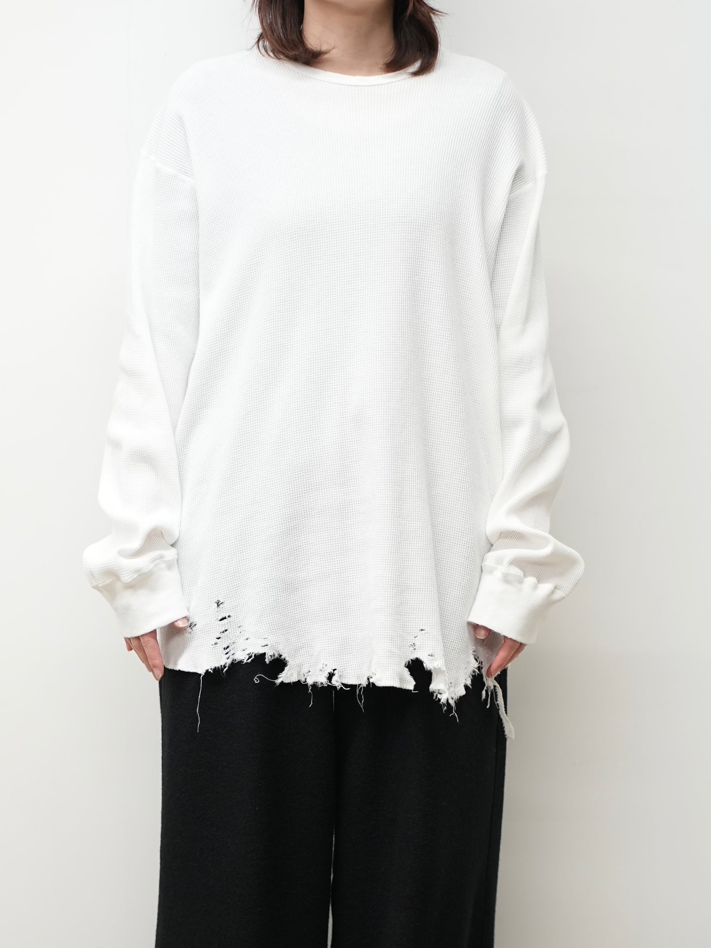 DAMAGE WAFFLE CREW LS(WHITE)