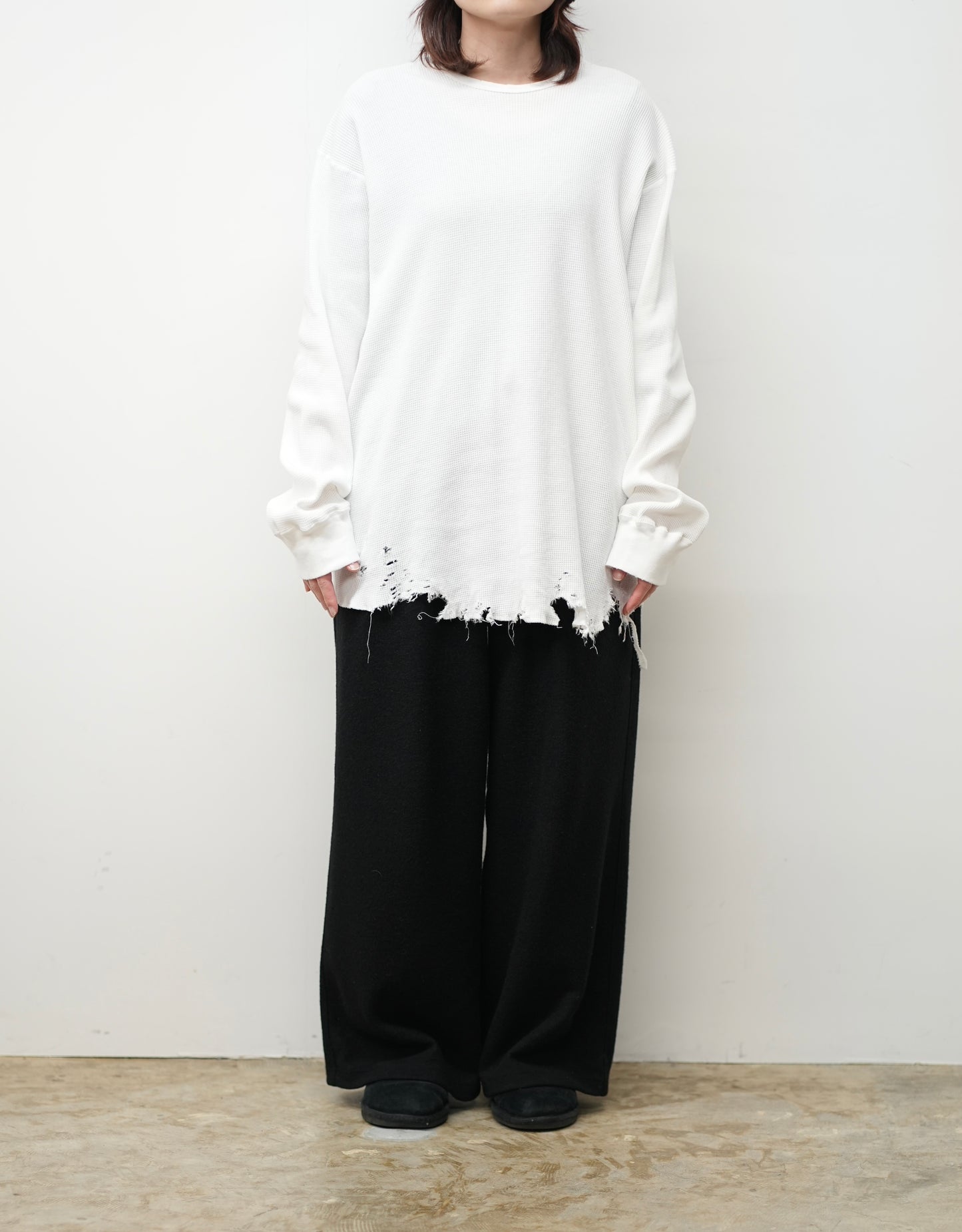 DAMAGE WAFFLE CREW LS(WHITE)