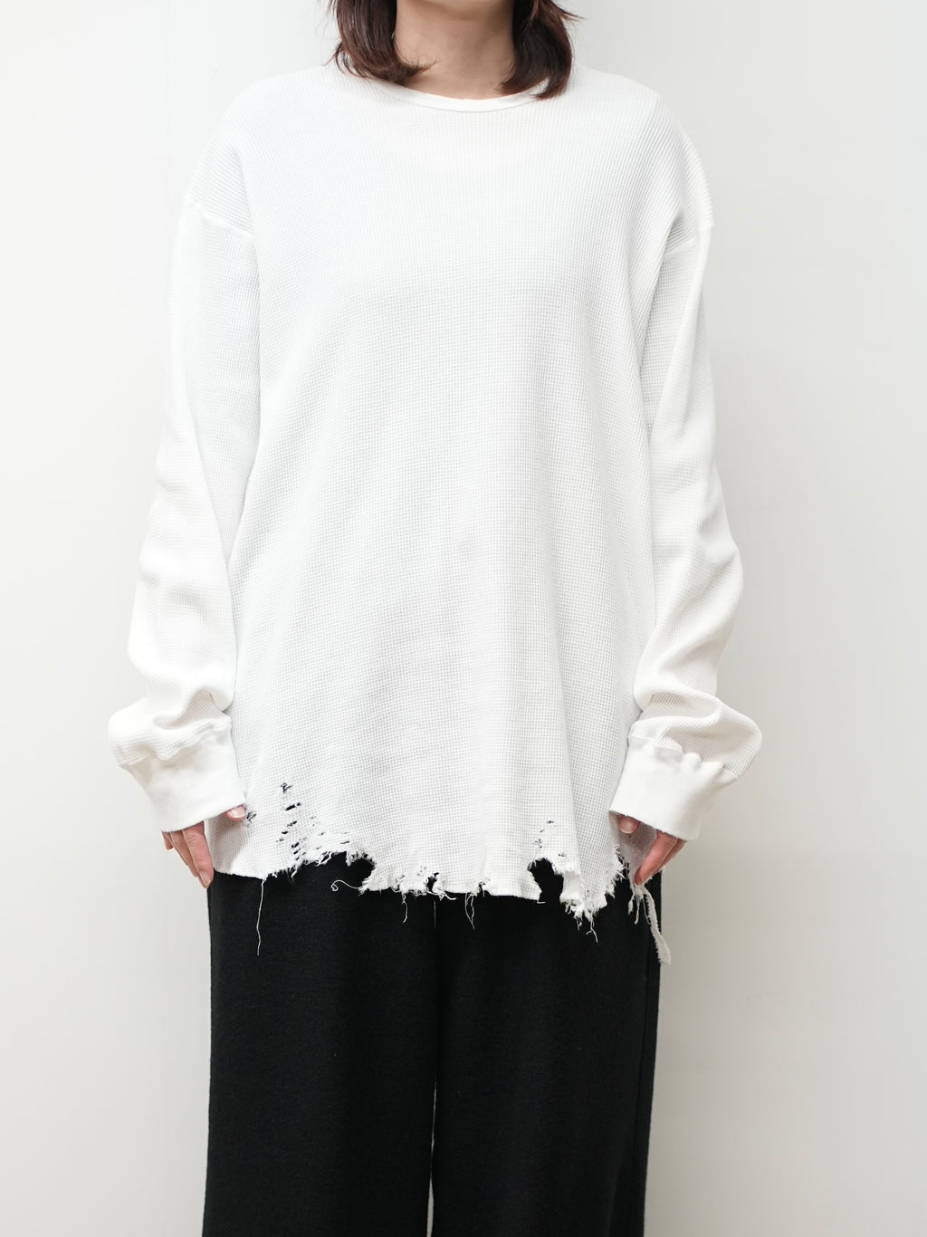 DAMAGE WAFFLE CREW LS(WHITE)