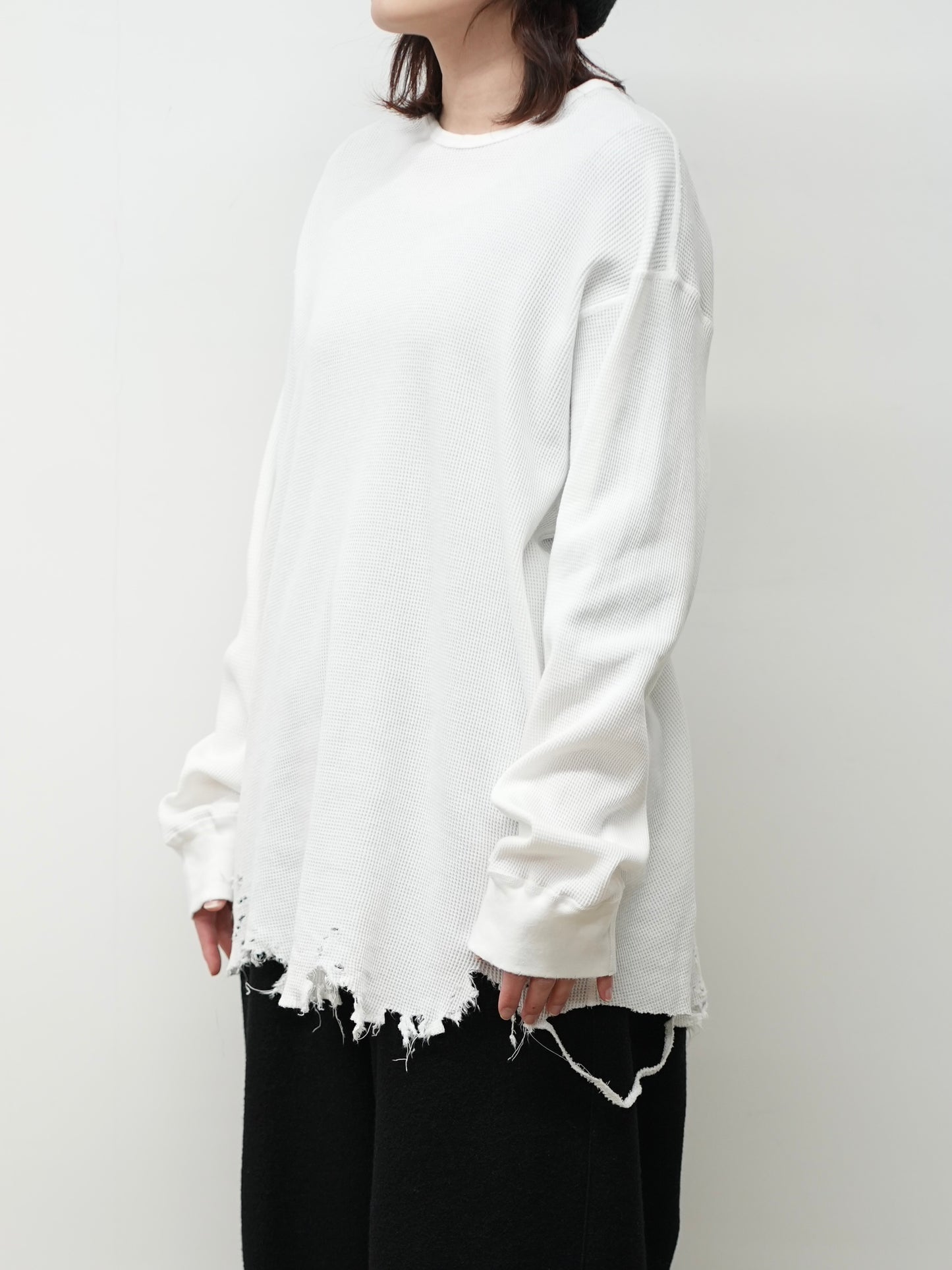 DAMAGE WAFFLE CREW LS(WHITE)