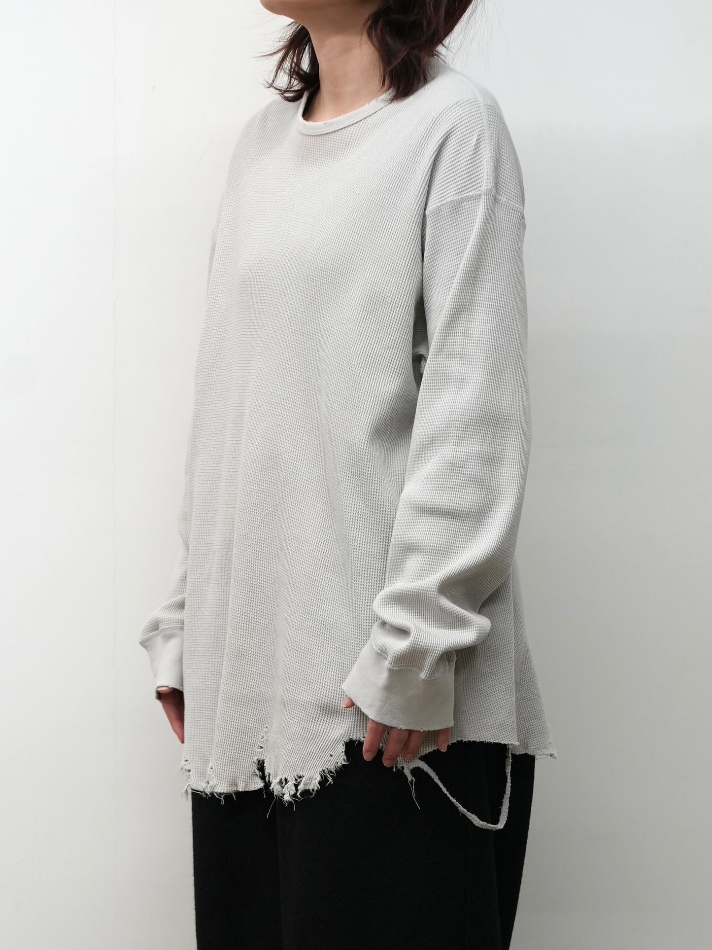 DAMAGE WAFFLE CREW LS(GREIGE)