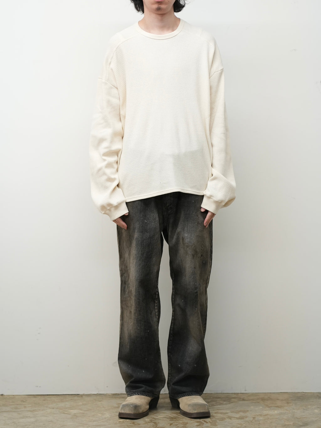 AGING MIDDLE STRAIGHT 5P DENIM PANTS(BLACK)