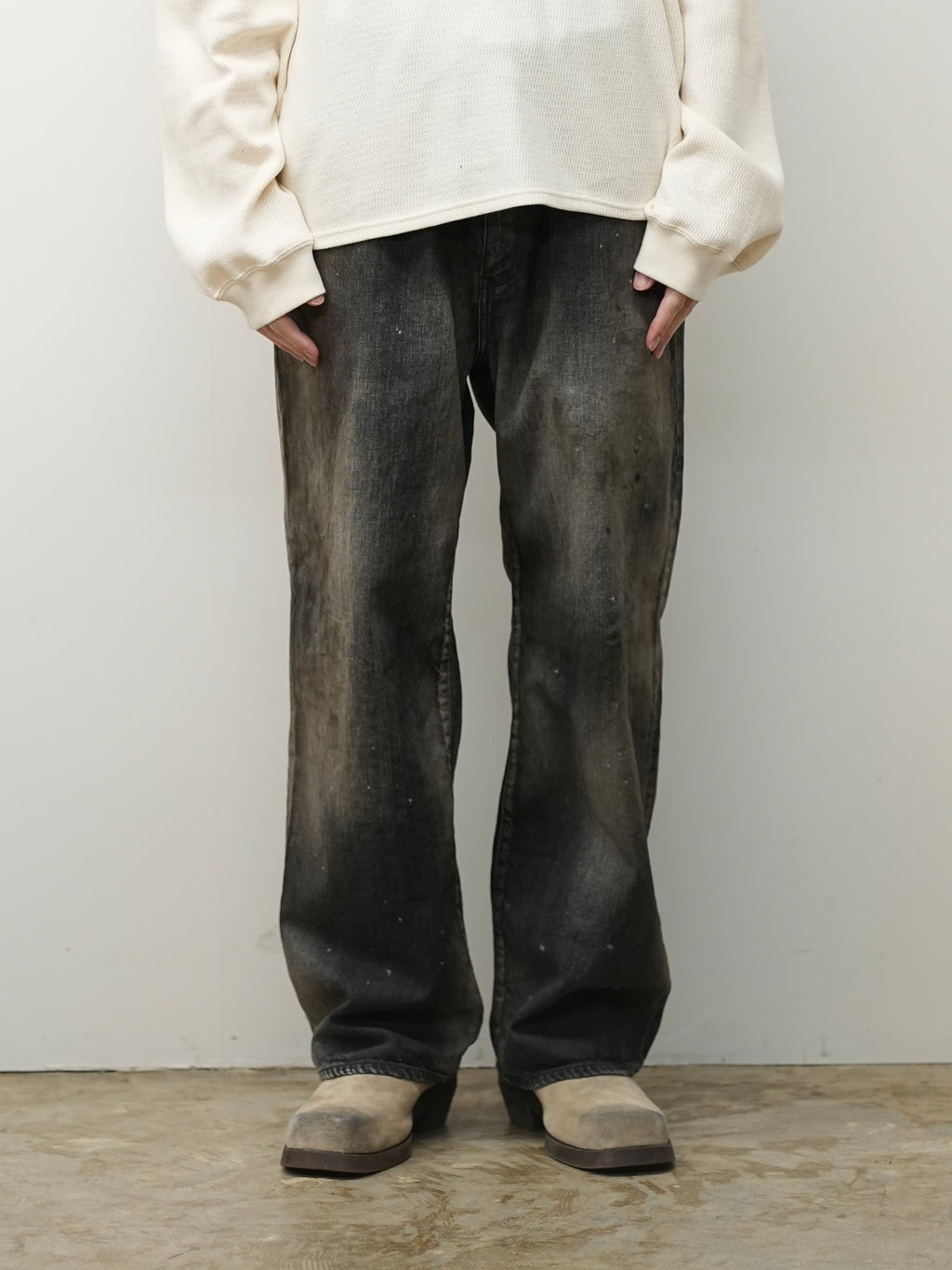 AGING MIDDLE STRAIGHT 5P DENIM PANTS(BLACK)