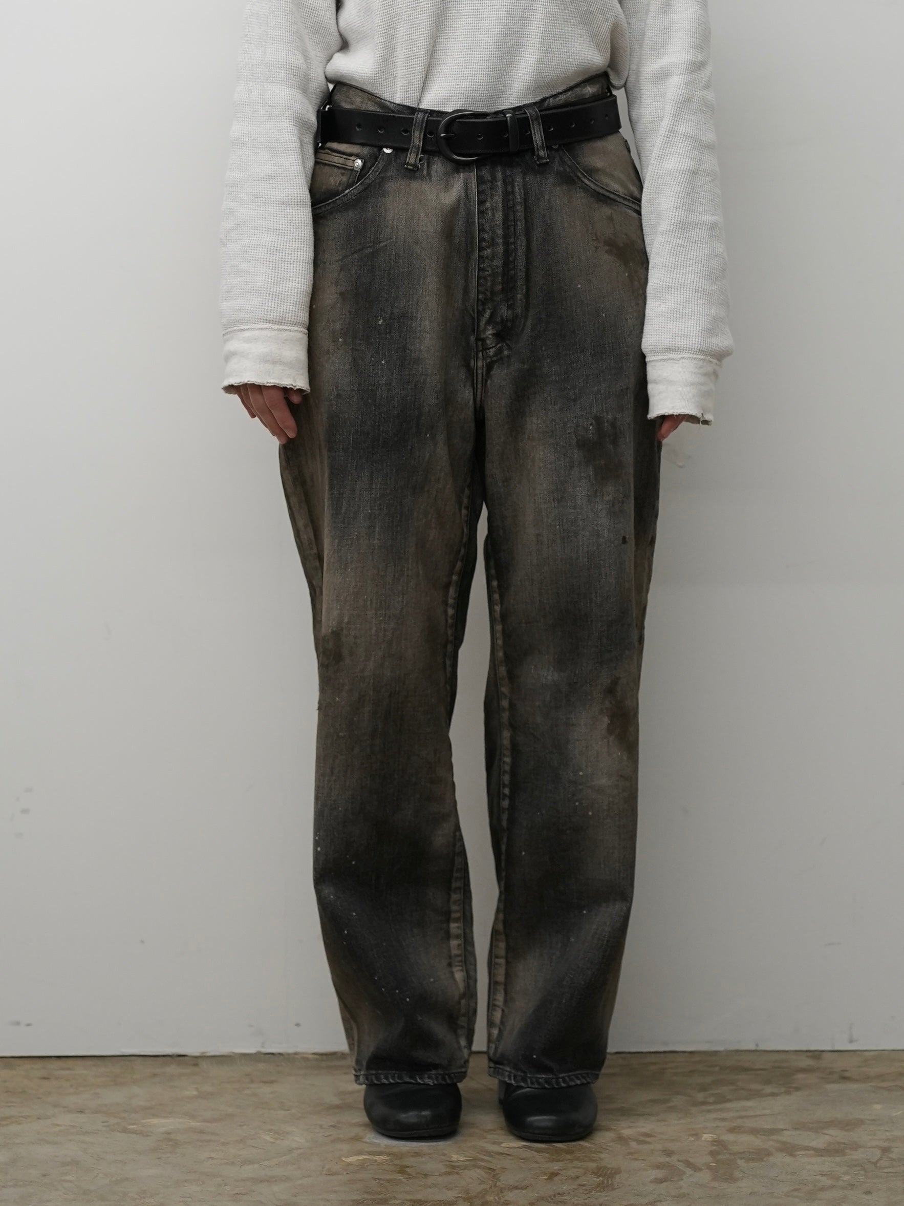 AGING MIDDLE STRAIGHT 5P DENIM PANTS(BLACK) – ANCELLM