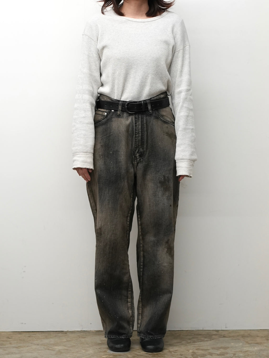 AGING MIDDLE STRAIGHT 5P DENIM PANTS(BLACK)