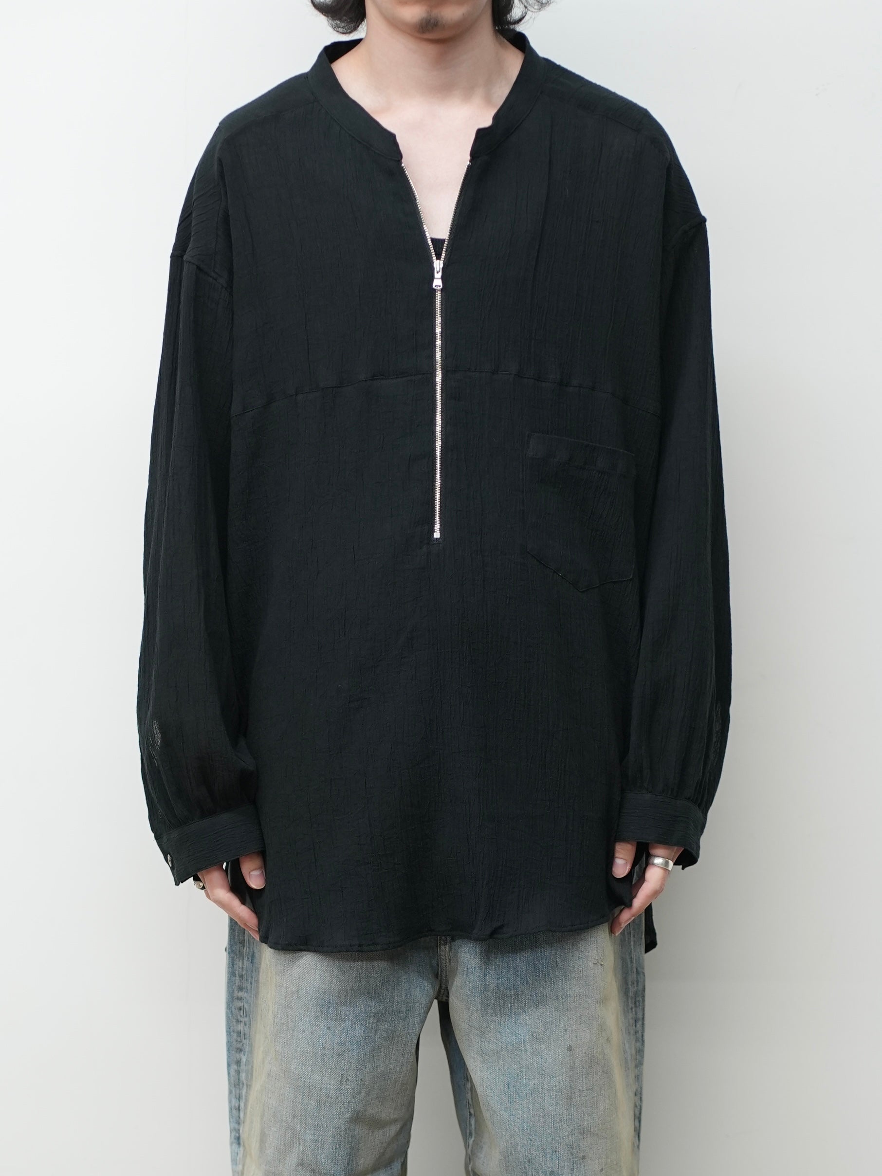 CREPE HALF ZIP SHIRT(BLACK) – ANCELLM
