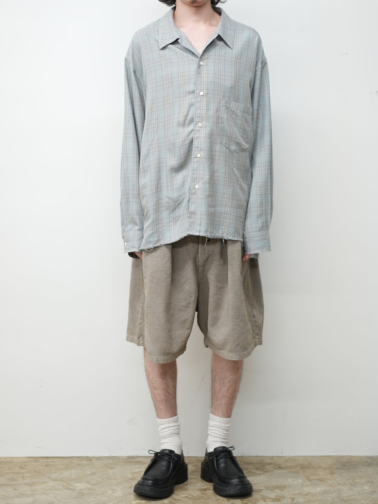 AGING RAYON CHECK SHIRT(BLUE)