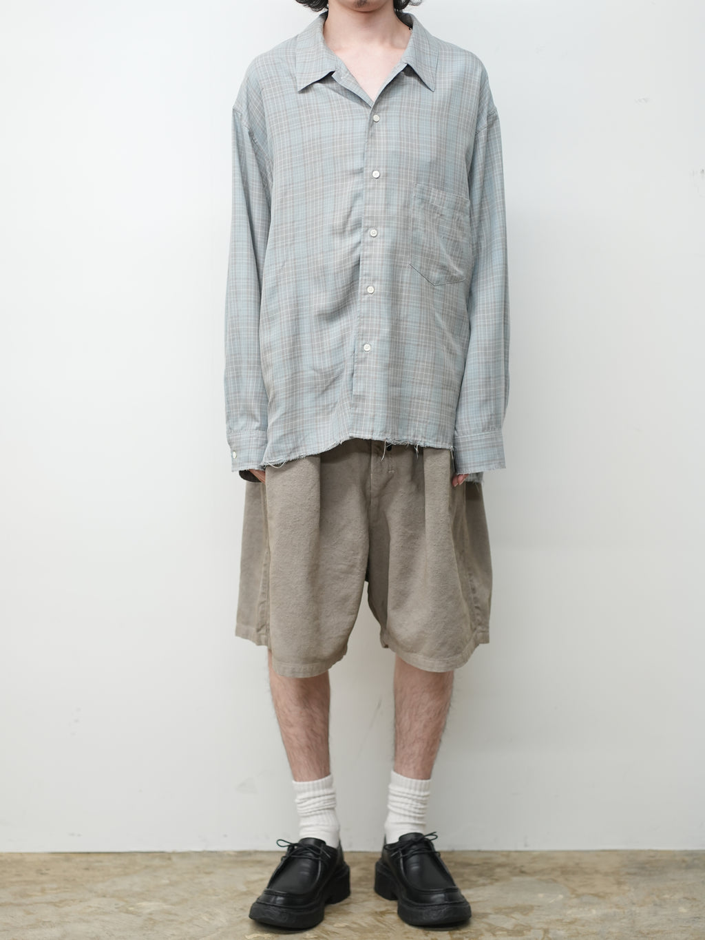 AGING RAYON CHECK SHIRT(BLUE)
