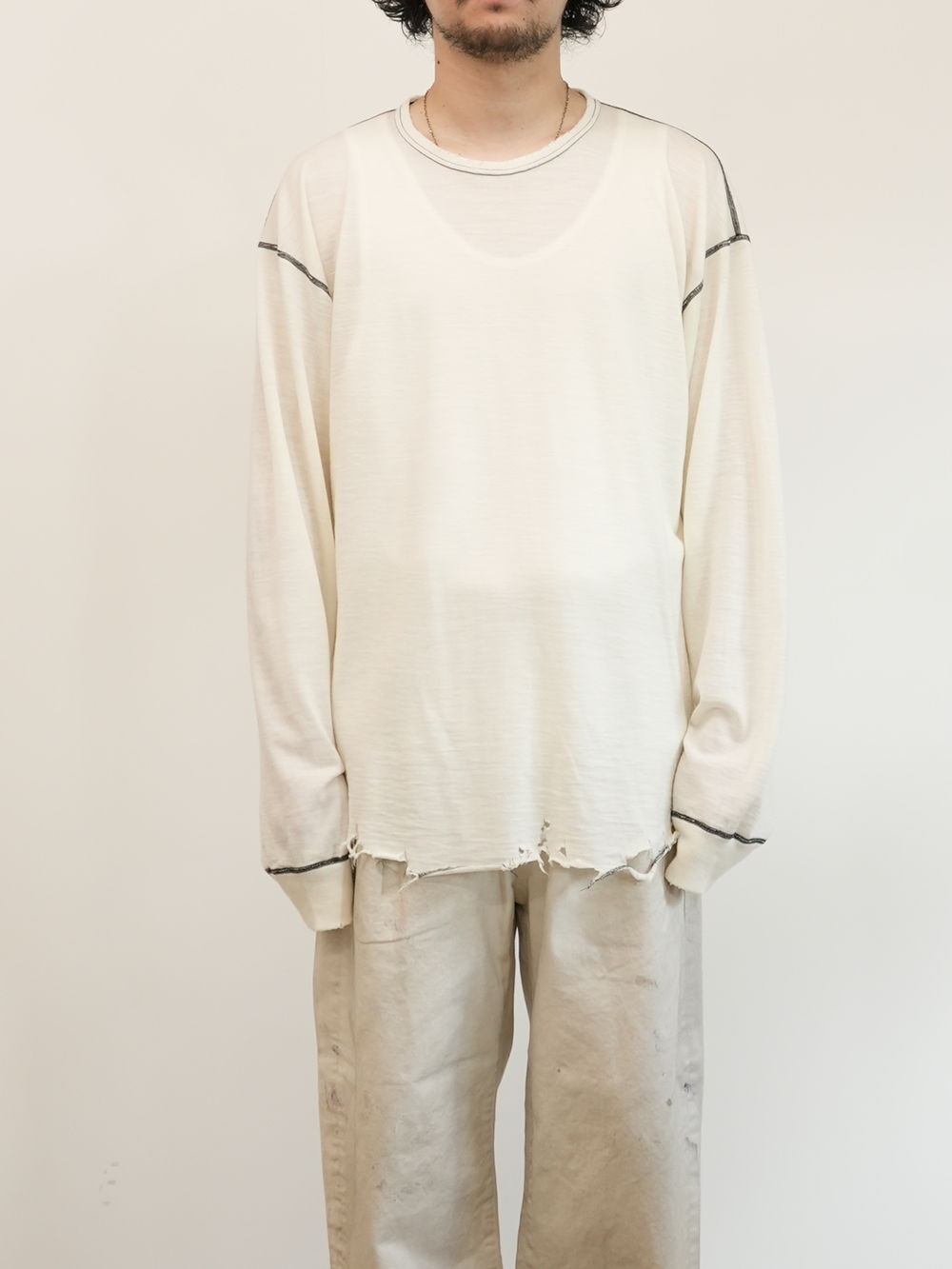 DAMAGE WOOL CREW LS T-SHIRT(IVORY)