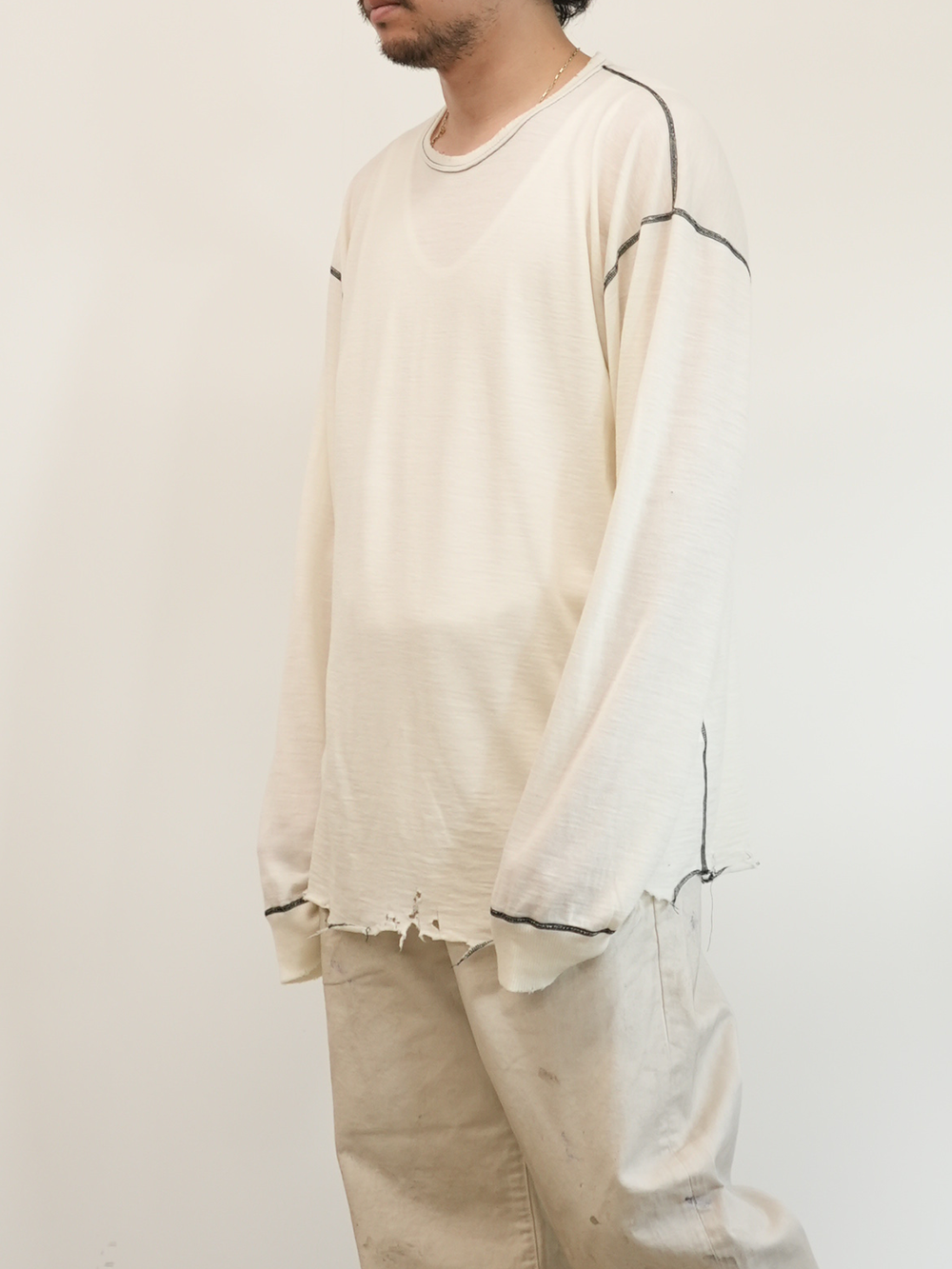 DAMAGE WOOL CREW LS T-SHIRT(IVORY)