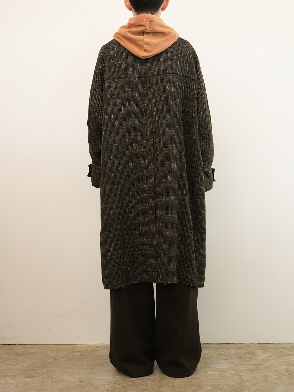 TWEED COLLARLESS COAT(BROWN)