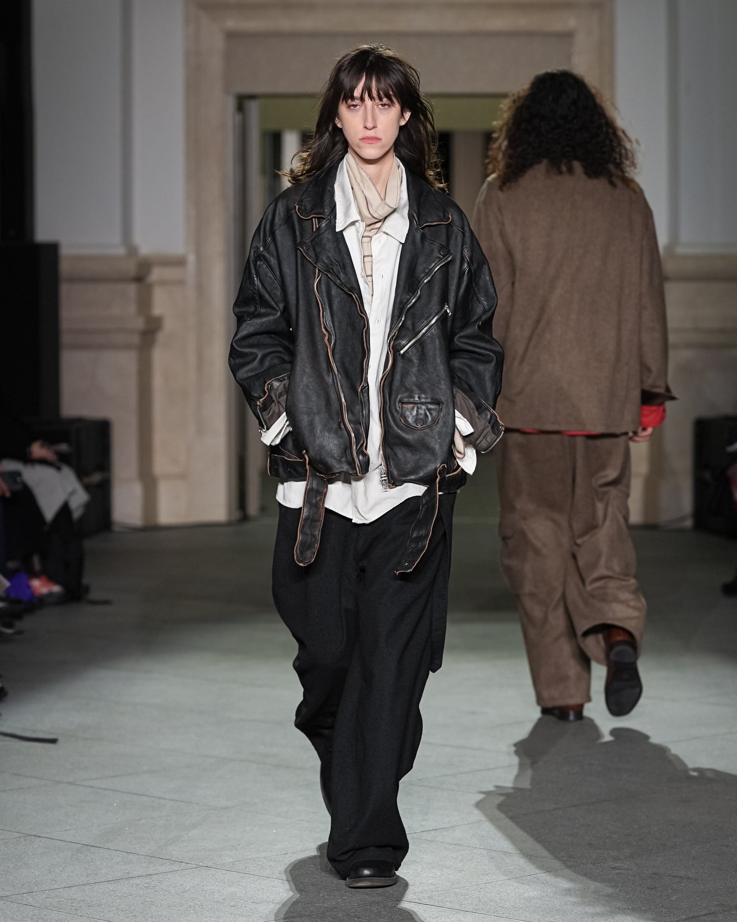 WOOL BELTED WIDE SLACKS(BLACK)