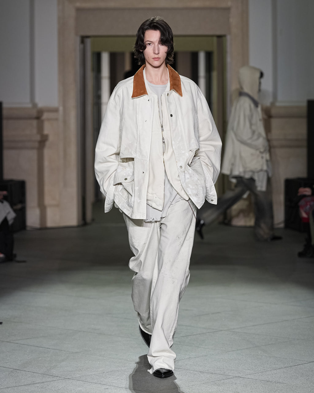 AGING DENIM HALF JACKET(G.WHITE)