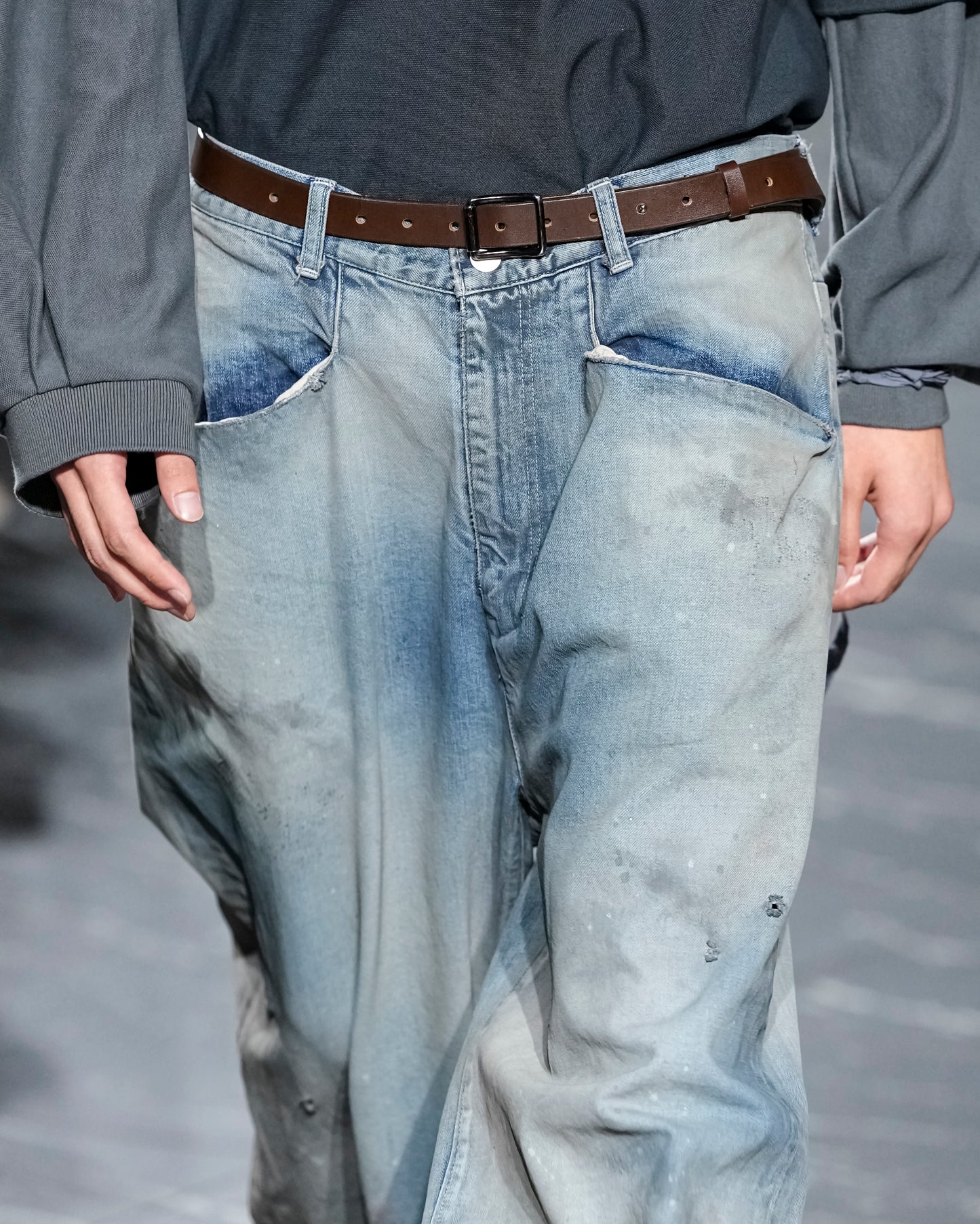 BUTTON STUD LEATHER BELT(BROWN)