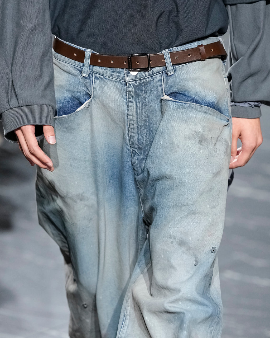 BUTTON STUD LEATHER BELT(BROWN)