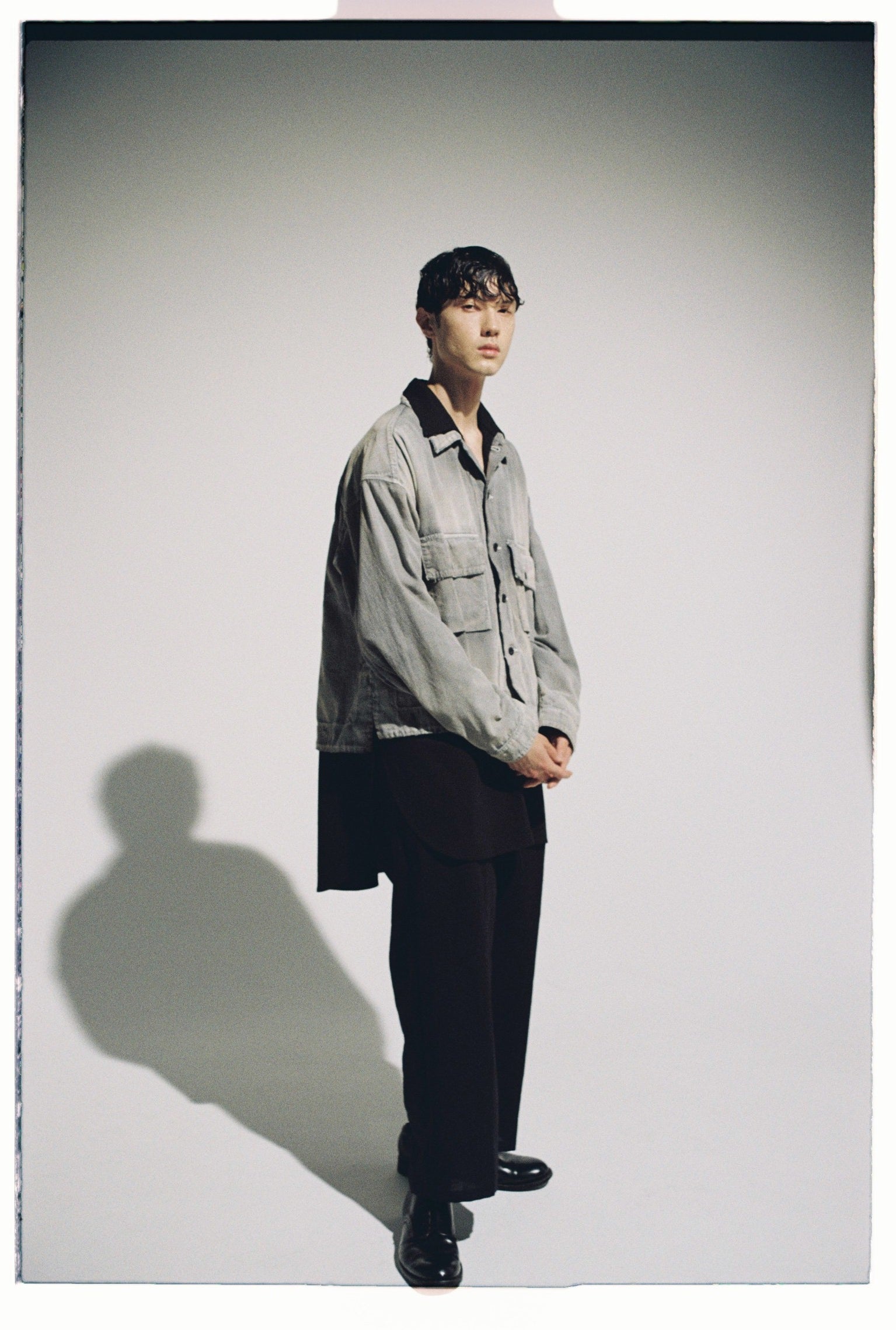 CHAMBRAY SHIRTS JACKET(BLACK) – ANCELLM