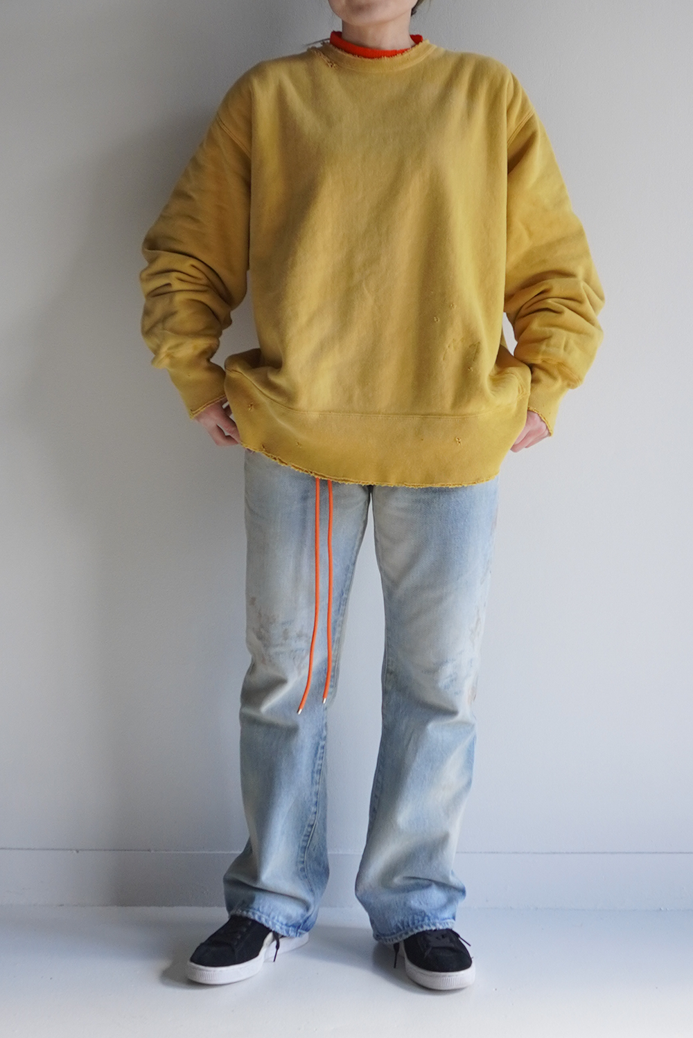 DYED DAMAGE SWEAT SHIRT(MUSTARD) – ANCELLM DYED DAMAGE SWEAT SHIRT(MUSTARD) – ANCELLM