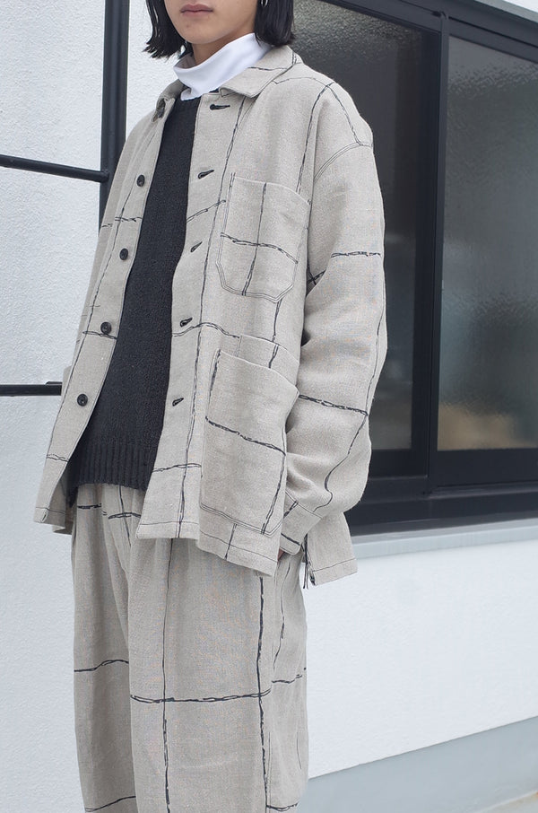DRAWING CHECK LINEN COVERALL